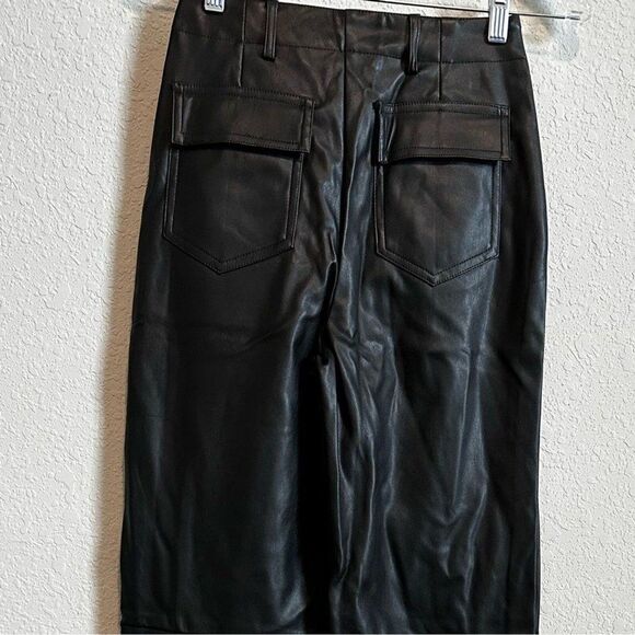 PRETTYLITTLETHING Black leather Wide Leg Pants Size Petite‎ 0 - Picture 5 of 5